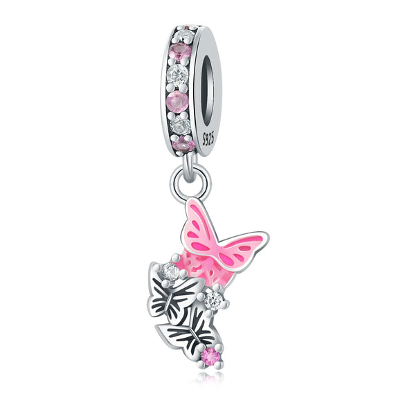 925 Sterling Silver Bead Positioning Butterfly Diy Jewelry Hanging Bracelet Accessories With Dripping Oil Design