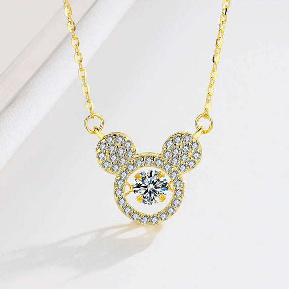 925 Sterling Silver Bear Pendant Necklace With Zircon Cross Chain Electroplated Geometric Cartoon Clavicle Jewelry For Women