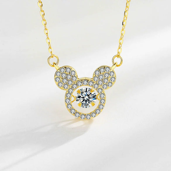925 Sterling Silver Bear Pendant Necklace With Zircon Cross Chain Electroplated Geometric Cartoon Clavicle Jewelry For Women