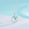 Sterling Silver Blue Crystal Glaze Geometric Pendant Necklace With Cross Chain And Diamond Finish For Women