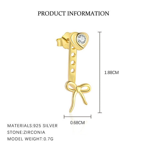 Sterling Silver Bow Zircon Earrings Women's Simple Light Luxury Design