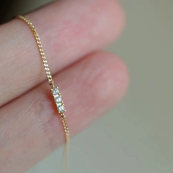 Sterling Silver 925 Bracelet Plated With 14K Gold Geometric Pattern Zircon Inlaid Diamond Design