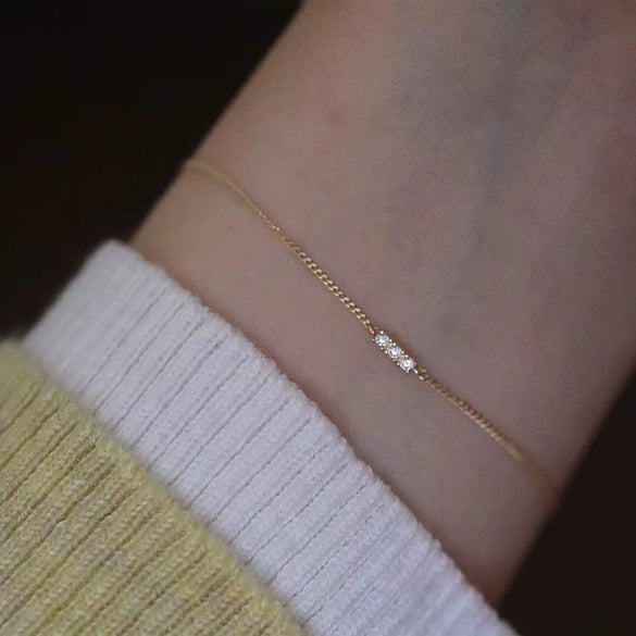 Sterling Silver 925 Bracelet Plated With 14K Gold Geometric Pattern Zircon Inlaid Diamond Design