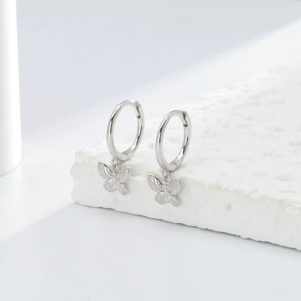 Sterling Silver Butterfly And Bow Earrings With Microinlaid Zircon For Women