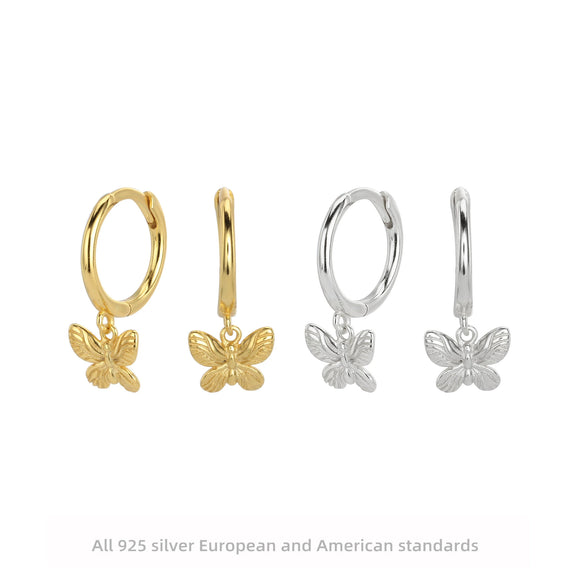 Sterling Silver Butterfly And Bow Earrings With Microinlaid Zircon For Women