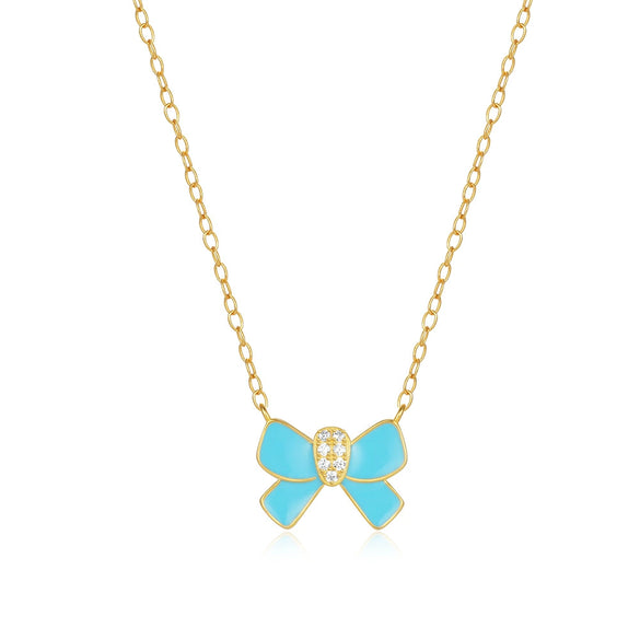925 Sterling Silver Butterfly Bow Pattern Drop Oil Imitation Enamel Electroplated Clavicle Chain Necklace For Women