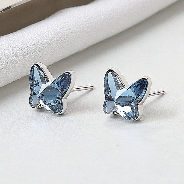 Sterling Silver Butterfly Crystal Stud Earrings Simple Exquisite Geometric Small Earrings