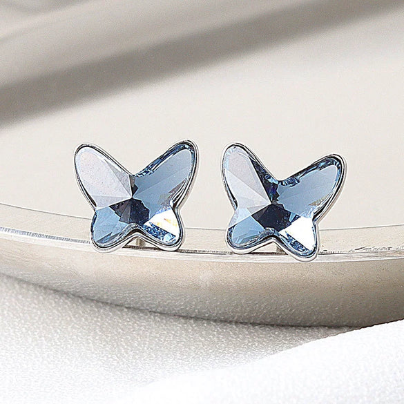 Sterling Silver Butterfly Crystal Stud Earrings Simple Exquisite Geometric Small Earrings