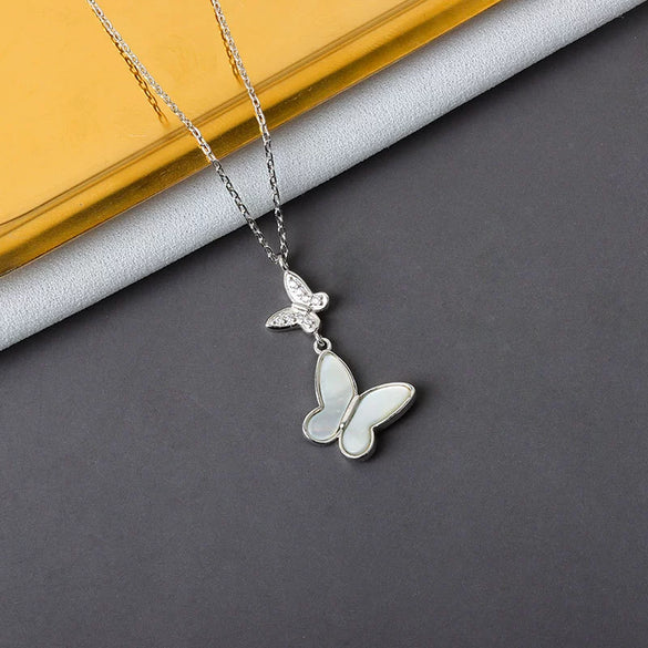 925 Sterling Silver Butterfly Pendant Necklace With Fritillaria Detail Electroplated Clavicle Chain Light Luxury Animal Style Jewelry For Women