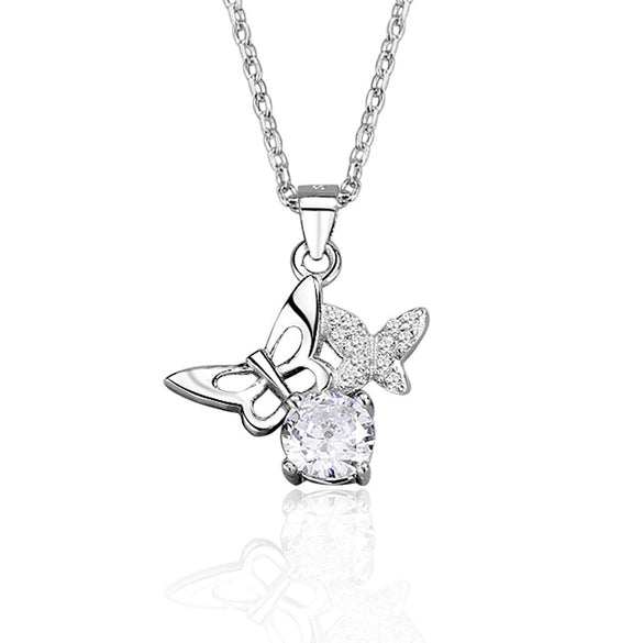 925 Sterling Silver Butterfly Pendant Necklace With Mixed Gem Inlay Electroplated Geometric Clavicle Chain For Women