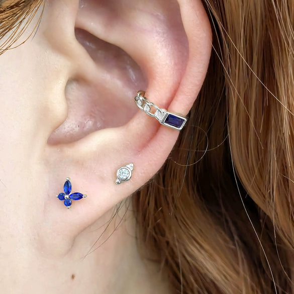925 Sterling Silver Butterfly Piercing Screw Earrings With Colored Diamond For Women