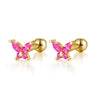 925 Sterling Silver Butterfly Piercing Screw Earrings With Colored Diamond For Women