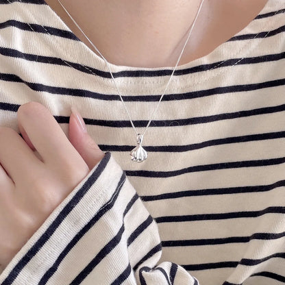 Sterling Silver Casual Chain Shell Pendant Necklace