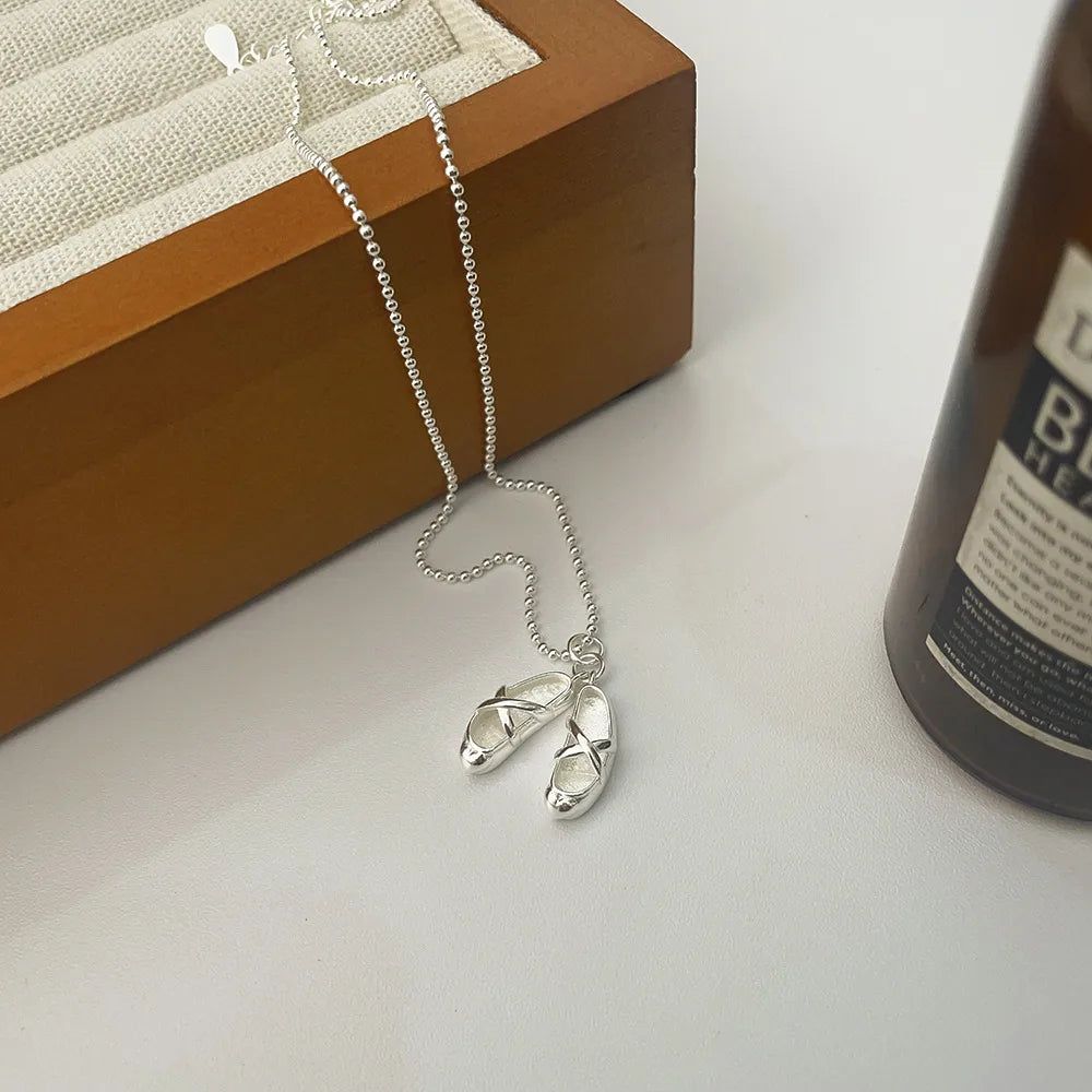 Sterling Silver Casual Chain Solid Color Pendant Necklace