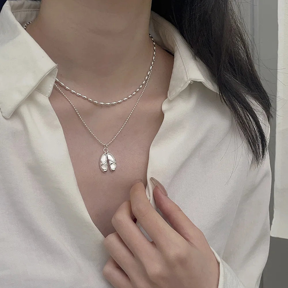 Sterling Silver Casual Chain Solid Color Pendant Necklace