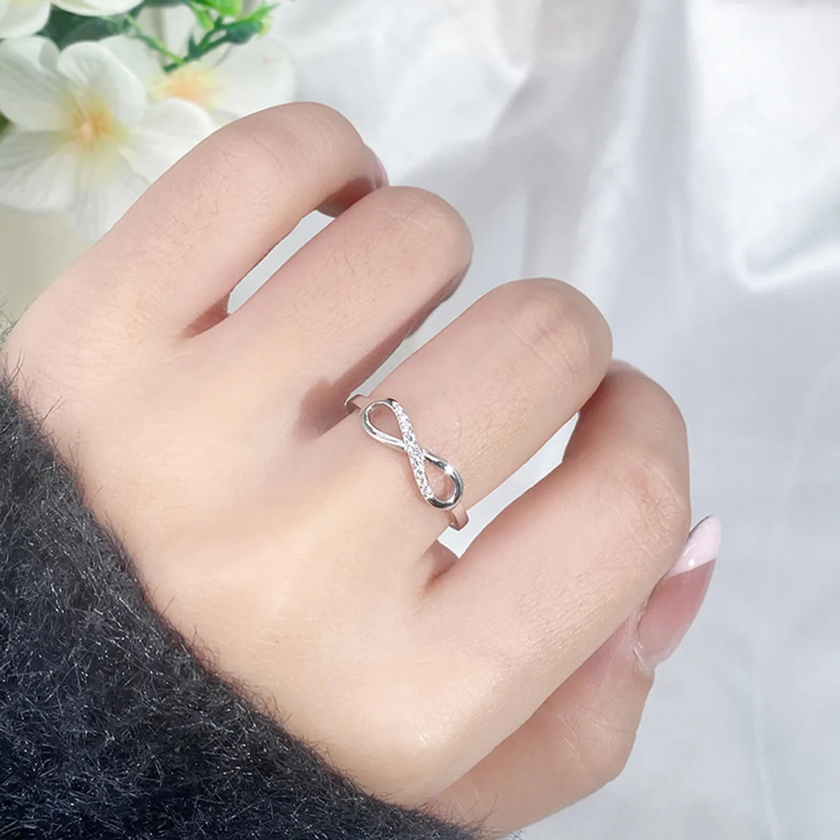 Sterling Silver Casual Classic Style Shiny Hollow Out Inlay Infinity Zircon Rings