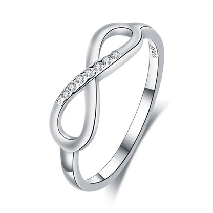 Sterling Silver Casual Classic Style Shiny Hollow Out Inlay Infinity Zircon Rings