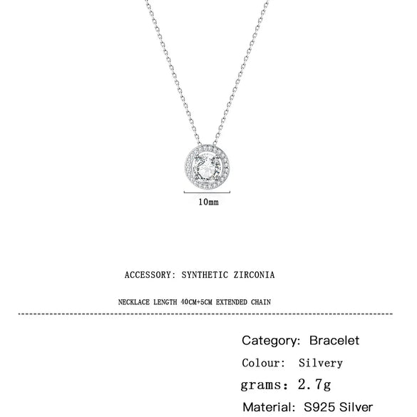 Sterling Silver Casual Hollow Out Inlay Round Zircon Pendant Necklace