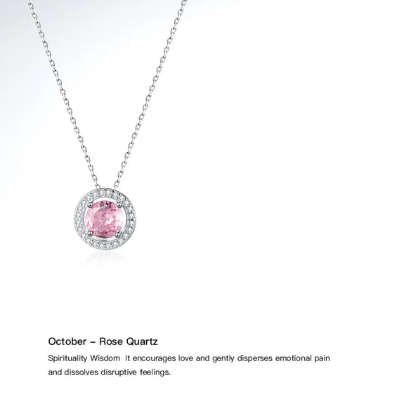 Sterling Silver Casual Hollow Out Inlay Round Zircon Pendant Necklace