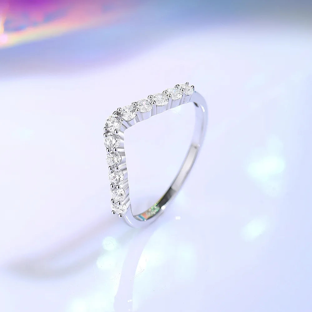 Sterling Silver Casual Simple Style Classic Style Plating Inlay V Shape Zircon Rings