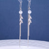 925 Sterling Silver Cat's Eye Geometric Long Tassel Earrings For Women Fashion Ear Wire Dangle Earrings