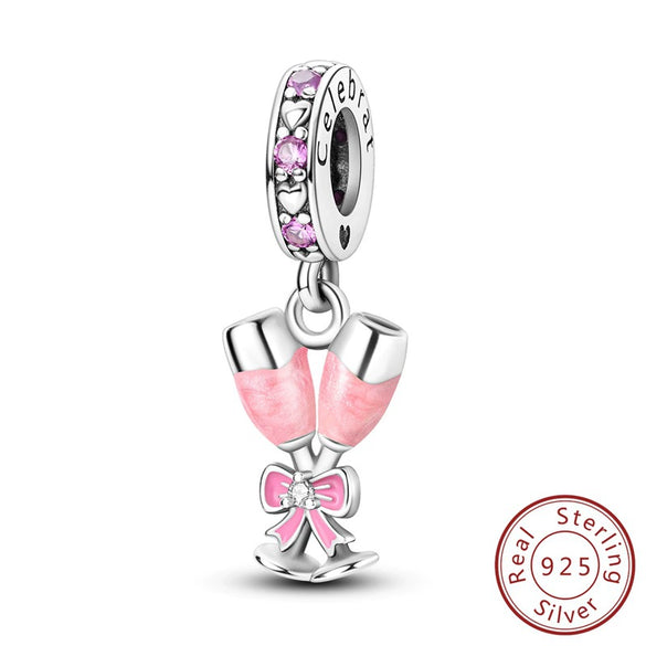925 Sterling Silver Charm Beads Diy Accessories Bracelet With Coffee Cup Champagne Bicycle Perfume Charms And Dripping Oil Processing