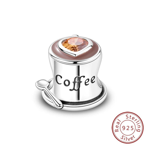 925 Sterling Silver Charm Beads Diy Accessories Bracelet With Coffee Cup Champagne Bicycle Perfume Charms And Dripping Oil Processing