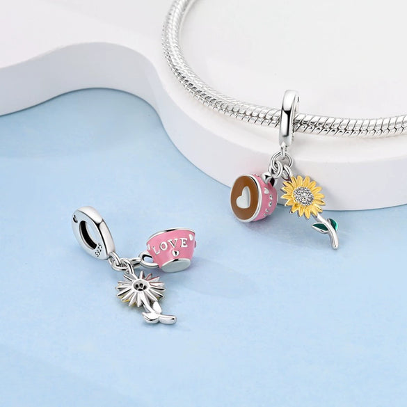 925 Sterling Silver Charm Beads Diy Accessories Bracelet With Coffee Cup Champagne Bicycle Perfume Charms And Dripping Oil Processing
