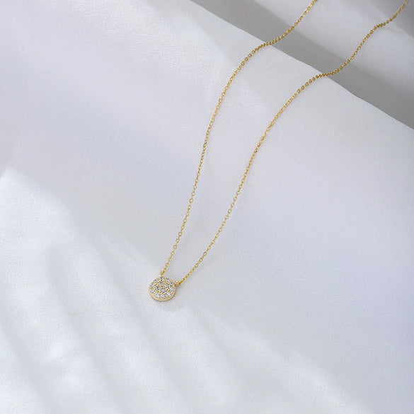 Sterling Silver Classic Round Microinlaid Zircon Geometric Pendant Necklace For Women