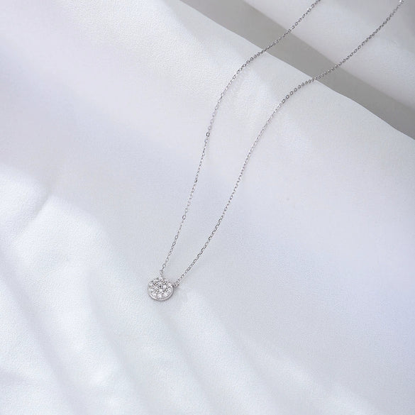 Sterling Silver Classic Round Microinlaid Zircon Geometric Pendant Necklace For Women