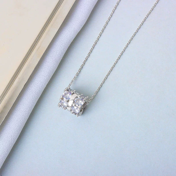 925 Sterling Silver Clavicle Necklace With Paved Six Pointed Star Three Ring Pendant Electroplated Cross Chain For Women