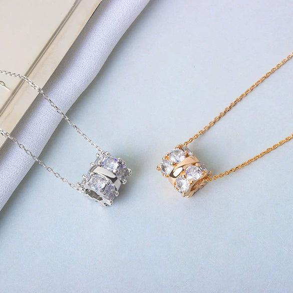 925 Sterling Silver Clavicle Necklace With Paved Six Pointed Star Three Ring Pendant Electroplated Cross Chain For Women
