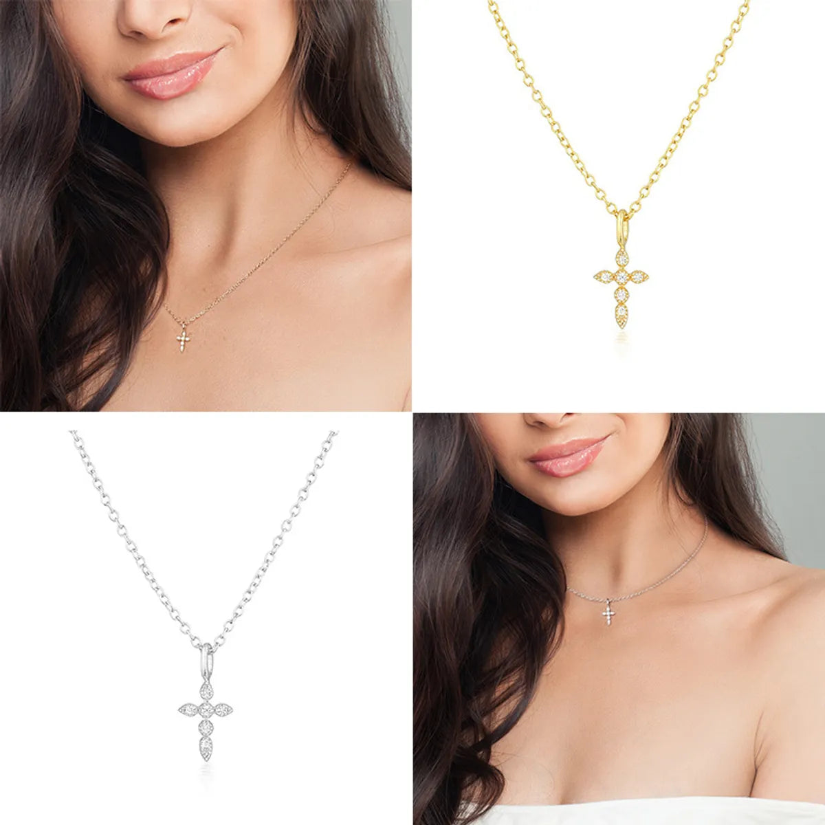 Sterling Silver Copper Elegant Cross Plating Pendant Necklace