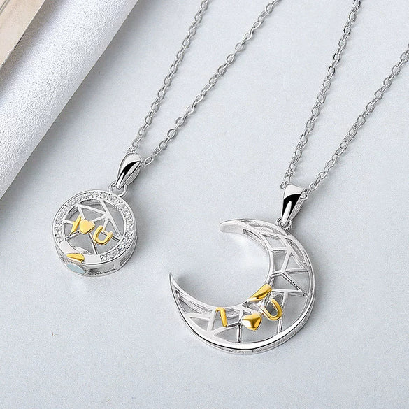 Sterling Silver Couple Necklaces With Planet Moon Pattern And Electroplating Design