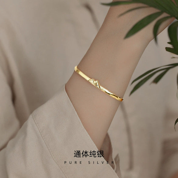 Sterling Silver Couple Open Bracelet With Retro Pledge Design And Electroplated Finish