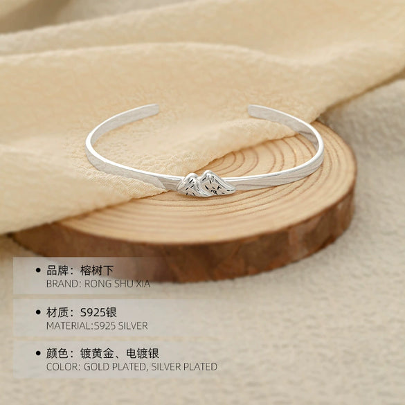 Sterling Silver Couple Open Bracelet With Retro Pledge Design And Electroplated Finish
