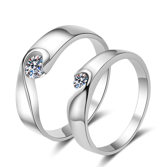 Sterling Silver Couple Ring With Heart Pattern And Electroplating Process