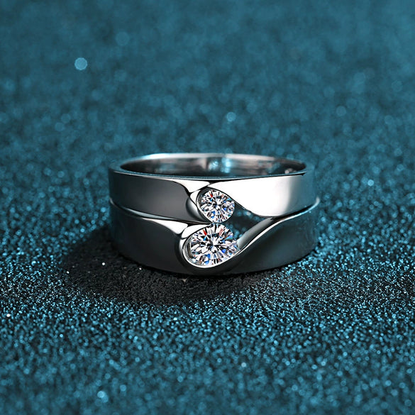Sterling Silver Couple Ring With Heart Pattern And Electroplating Process