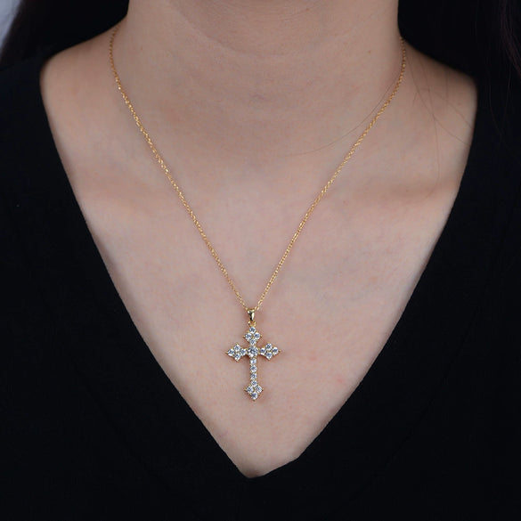 Sterling Silver Cross Chain Women's Hiphop Retro Trendy Diamond Set Pendant Necklace