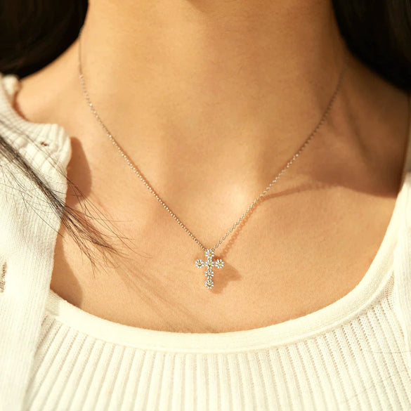 Sterling Silver Cross Daisy Electroplated Women's Geometric Ochain Necklace