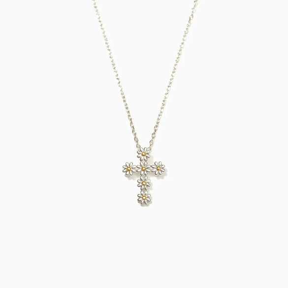 Sterling Silver Cross Daisy Electroplated Women's Geometric Ochain Necklace