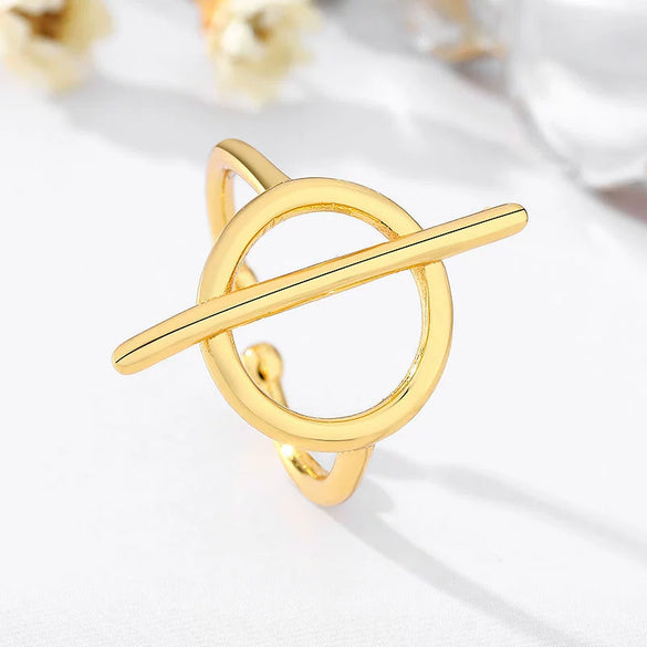 925 Sterling Silver Crown Geometric Circle Open Ring With Goldplated Finish Cute Adjustable Jewelry For Women