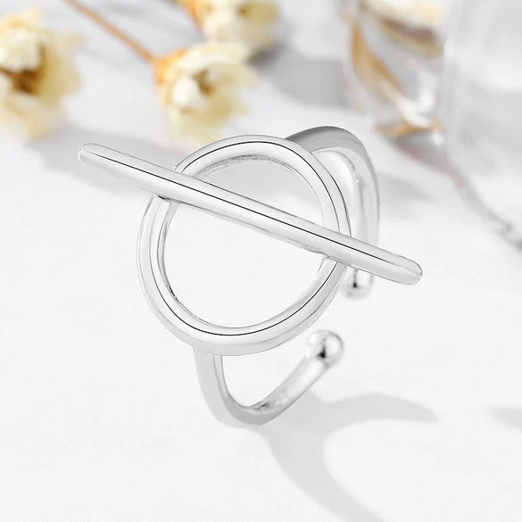 925 Sterling Silver Crown Geometric Circle Open Ring With Goldplated Finish Cute Adjustable Jewelry For Women