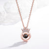 925 Sterling Silver Crown Pendant Necklace With Love Projection Memory Design Electroplated Cross Chain Clavicle Necklace