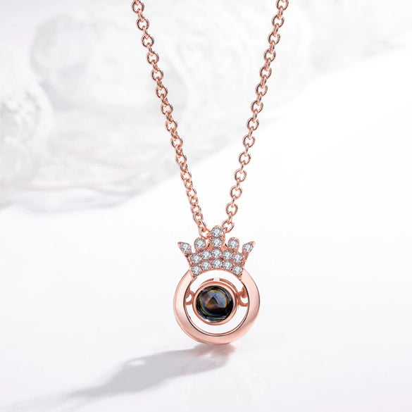 925 Sterling Silver Crown Pendant Necklace With Love Projection Memory Design Electroplated Cross Chain Clavicle Necklace