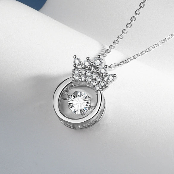 Sterling Silver Crown Pendant Necklace With Zircon Heart Design Electroplated Cross Chain Fashion Jewelry