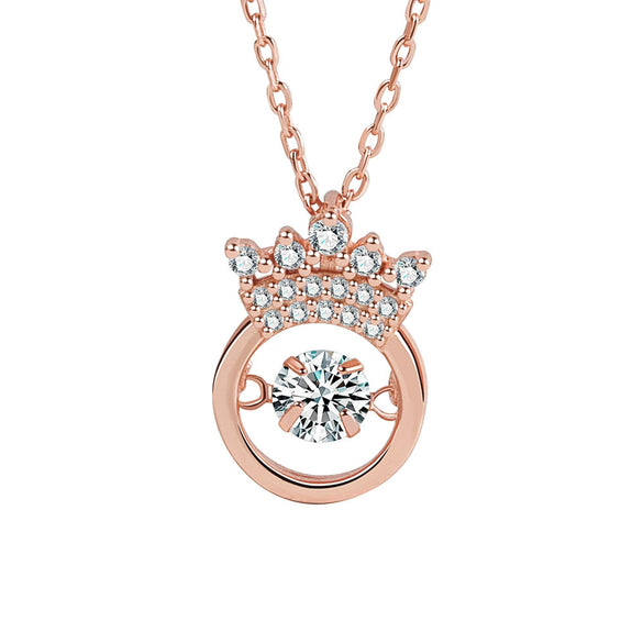 Sterling Silver Crown Pendant Necklace With Zircon Heart Design Electroplated Cross Chain Fashion Jewelry