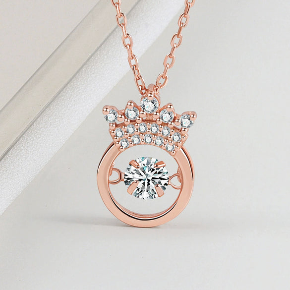 Sterling Silver Crown Pendant Necklace With Zircon Heart Design Electroplated Cross Chain Fashion Jewelry