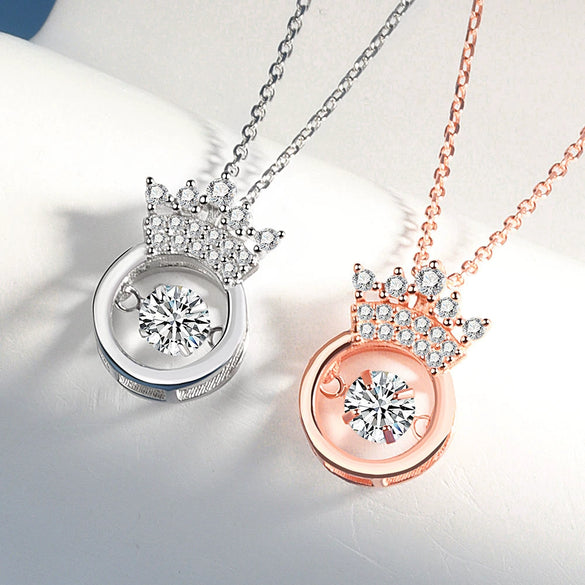 Sterling Silver Crown Pendant Necklace With Zircon Heart Design Electroplated Cross Chain Fashion Jewelry