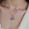 Sterling Silver Crystal Geometric Amethyst Pendant Collarbone Necklace Set With Gemstones Unisex